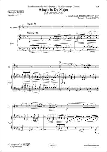 Flex Editions Baermann H. J. - Adagio En Reb Majeur - Clarinette et Piano