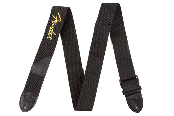 Fender 2" Zwarte polyesterband met geel logo