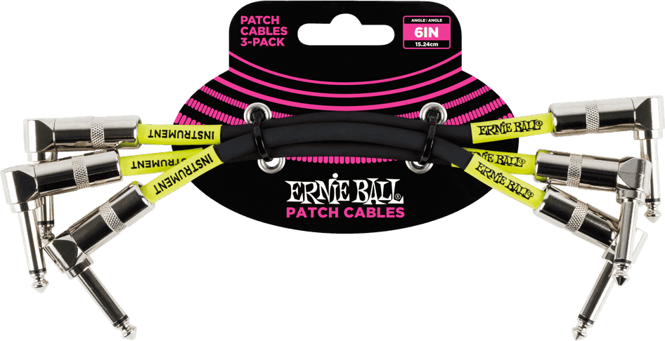 Cables Instrument Patch Pack de 3 - Coudé - 15CM Noir