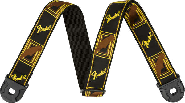 Fender QUICK GRIP LOCKING END STRAP BLACK YELLOW AND BROWN 2"