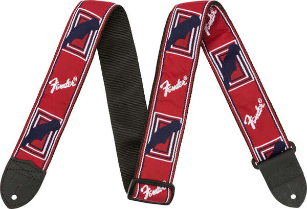 Fender 2" Gitaarband met monogram Rood/Wit/Blauw