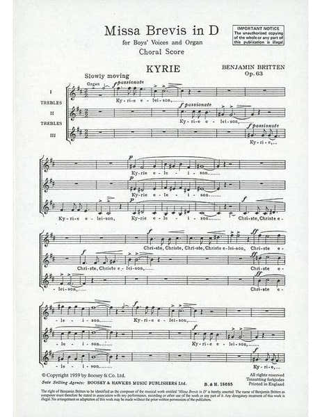 Britten - Missa Brevis In D Op. 63 - Boys' Choeur (ssa) et Orgue