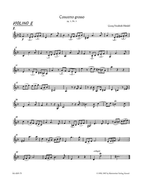 Barenreiter Haendel G. F. - Concerto Grosso D-moll HWV 316 Op. 3/5 - Violon 2