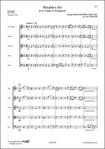 Flex Editions HAENDEL G. F. - AIR DE RINALDO - TROMPETTE ET QUATUOR A CORDES