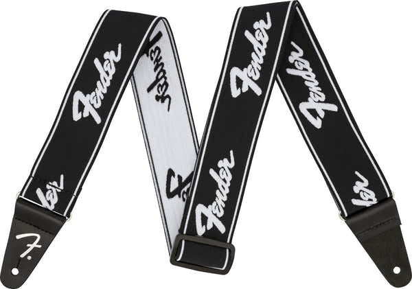 Fender Weighless 2" Running Logo Riem Zwart/Wit