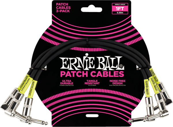 Instrument-Patchkabel Pack van 3 - Haaks - 30CM Zwart