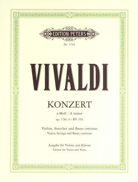 Edition Peters Vivaldi Antonio - Concerto In A Minor Op.3 No.6 RV 356 - Violin And Piano