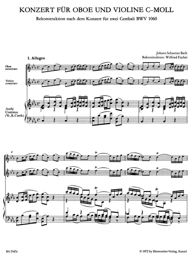 J.S - Concerto En Do Mineur Bwv 1060 Pour Hautbois Violon Cordes Et Basse Continue - Hautbois