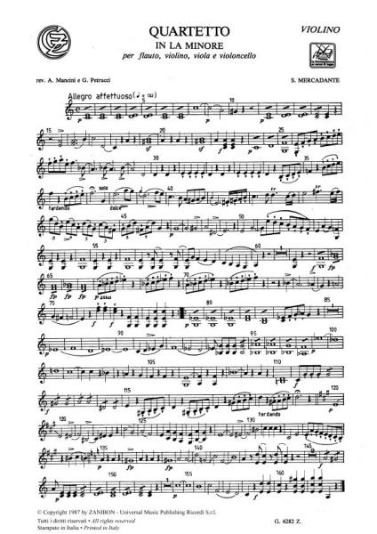 MERCADANTE S. - QUARTETTO IN LA MINORE - FLUTE, VIOLON, ALTO ET VIOLONCELLE