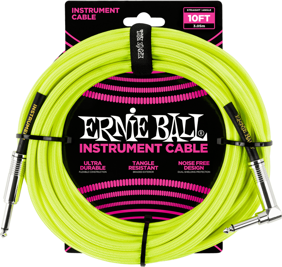 Cables Instrument Gaine Tisse Jack/jack Coudé 3M Jaune Fluo