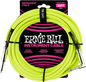 Cables Instrument Gaine Tisse Jack/jack Coudé 3M Jaune Fluo