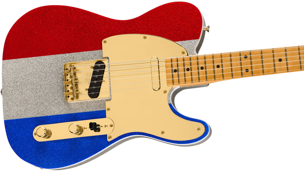 Telecaster Signature Buck Owens Mn Rood zilver blauw glitter