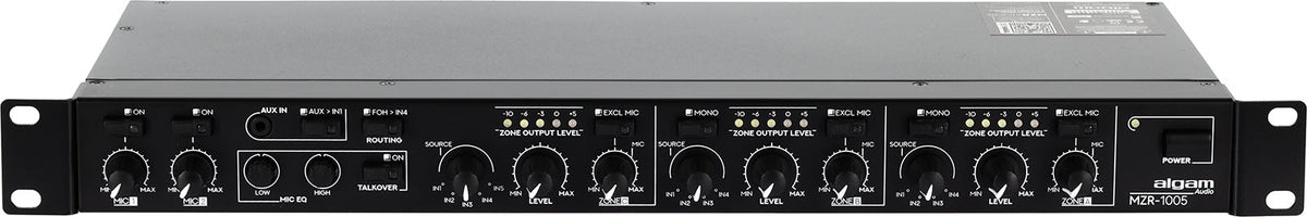 MZR 1005 - rack-mountable 5-input stereo mixer/zone 3 zones