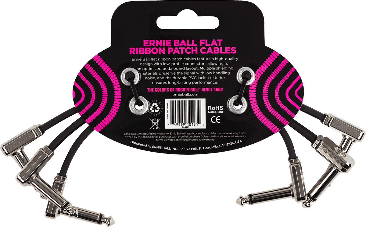 Instrumentkabel Patch Pakket van 3 - Haaks Dun & Plat - 15 CM