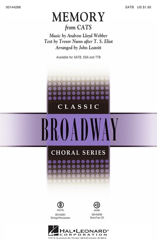 Hal Leonard Memory From Cats - Satb (arr. John Leavitt)