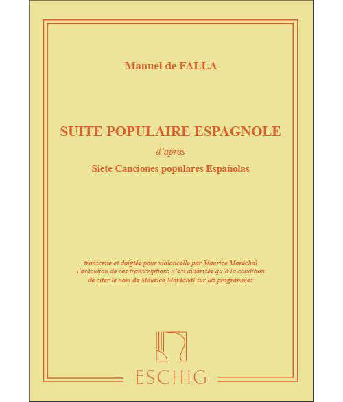 DE FALLA M. - SUITE POPULAIRE ESPAGNOLE - VIOLONCELLE ET PIANO