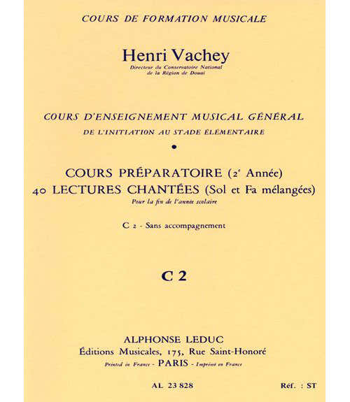 Vachey Henri - 40 gezongen leesoefeningen C2 (voorbereidend) Gemengde viool- en bassleutels - Zonder begeleiding
