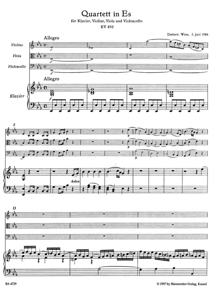 Moz W.A. - Quuor En Mib Majeur Kv 493 - Piano Violon Alto Violoncelle