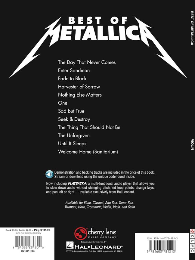 Best Of Metallica Violin + Audio Online - Violin
