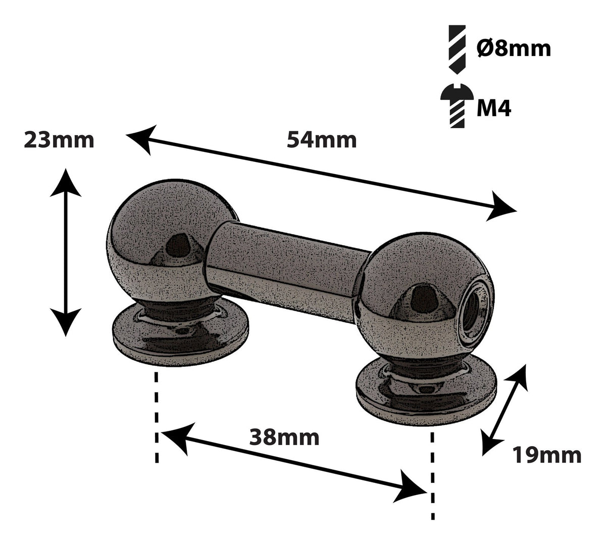 TL13D38-Bk Coquille Tube 38mm Noir Double Tirant X1