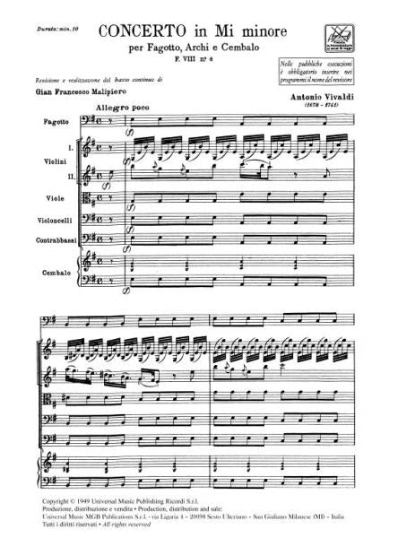 Vivaldi A. - Concerto In Mi Min. RV 484 - F.viii/6 - Basson