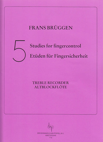 Bruggen 5 Studies For Fingercontrol Treble Recorder