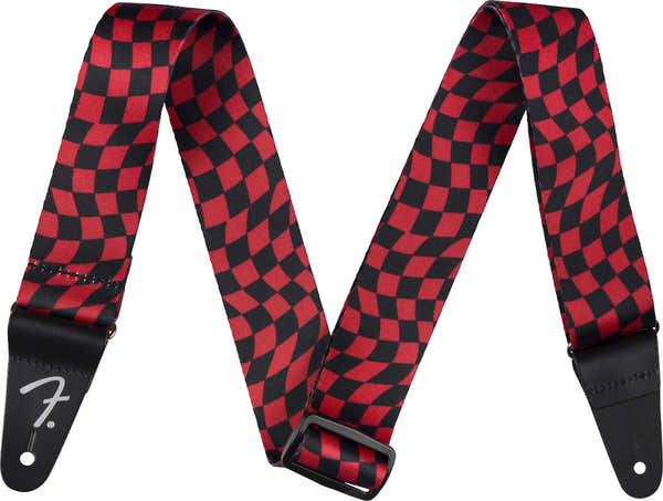 Polyester gitaarband met golvend schaakbordpatroon Rood