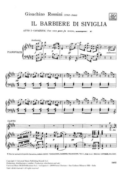 ROSSINI G. - UNA VOCE POCO FA - CHANT ET PIANO