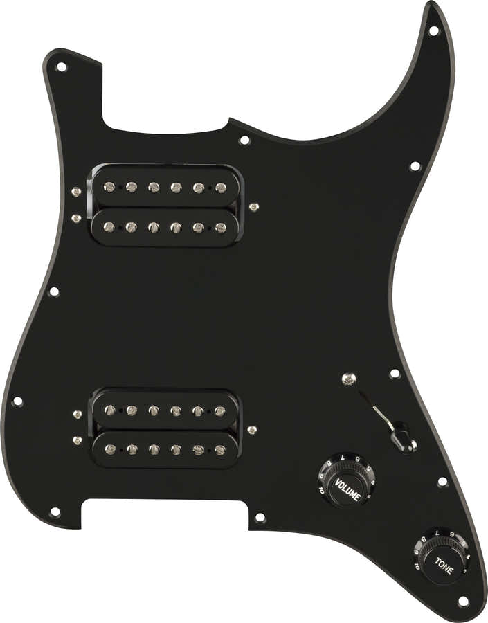 Pre-Wired Strat Pickguard Quadra Tap HH Black 11 Hole PG