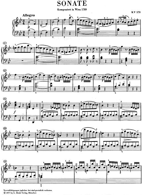 MOZART W.A. - PIANO SONATA B FLAT MAJOR K. 570