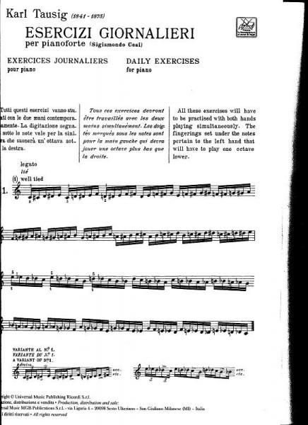 TAUSIG K. - ESERCIZI GIORNALIERI PER PIANOFORTE
