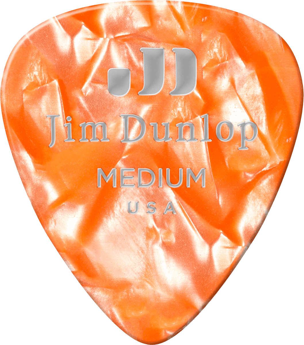 12 x middelgrote plectrums van echt oranje parelmoer celluloid