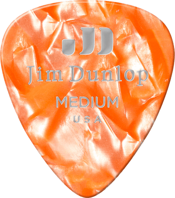 12 x middelgrote plectrums van echt oranje parelmoer celluloid