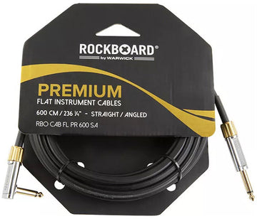 Platte Instrumentkabel Premium - 600 cm - Recht/Gehoekt - Zwart