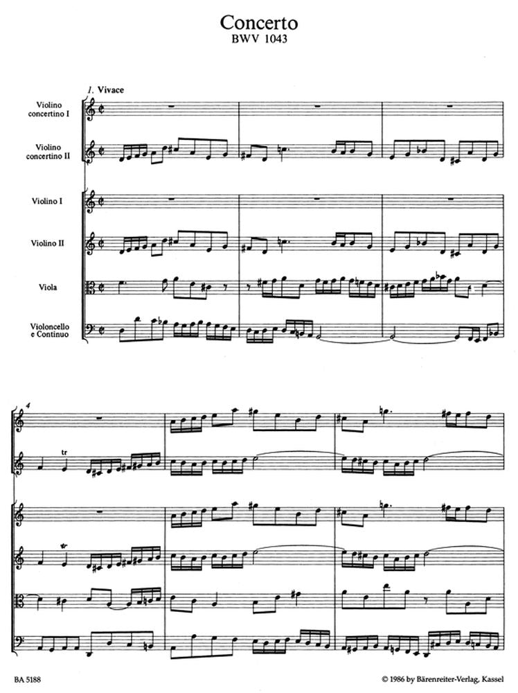 J.S. - Concerto En Re Mineur Bwv 1043 Pour 2 Violons Cordes Et Basse Continue - Conducteur