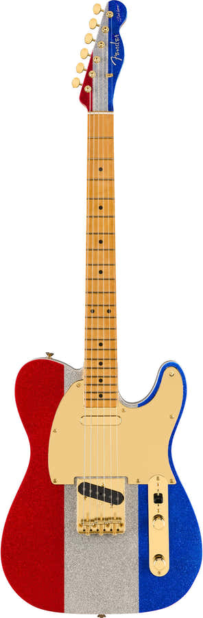 Telecaster Signature Buck Owens Mn Rood zilver blauw glitter