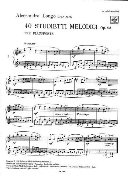 Longo A. - 4 kleine melodische studies voor kleine handen zonder octaven OP.43 - Piano
