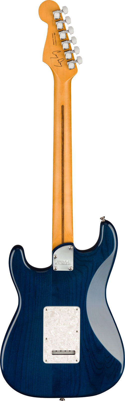 Stratocaster Signatuur Corry Wong RW Transparant saffierblauw