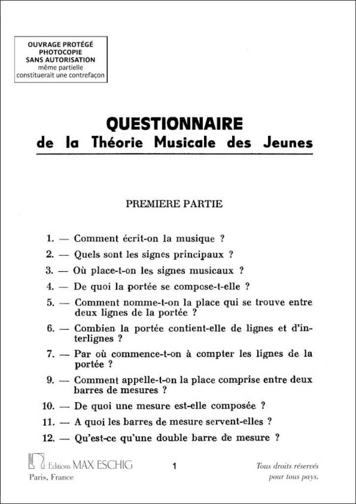 SURLOPPE - THEORIE MUSICALE (QUESTIONNAIRE)