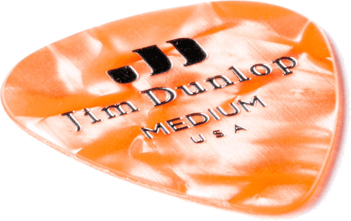 12 x middelgrote plectrums van echt oranje parelmoer celluloid