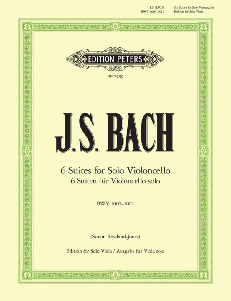 Edition Peters Bach J. S. - Suiten Fur Cello - Transcription Pour Alto
