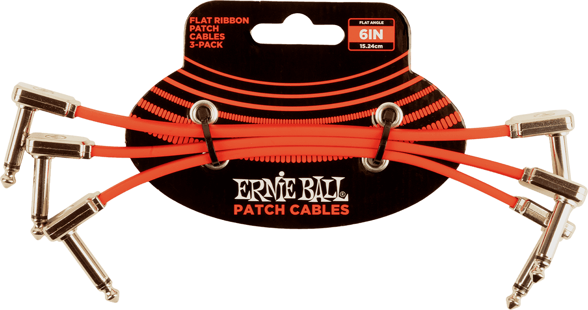 Cables Instrument Patch Pack de 3 - Coude Fin & Plat - 15 CM - Rouge