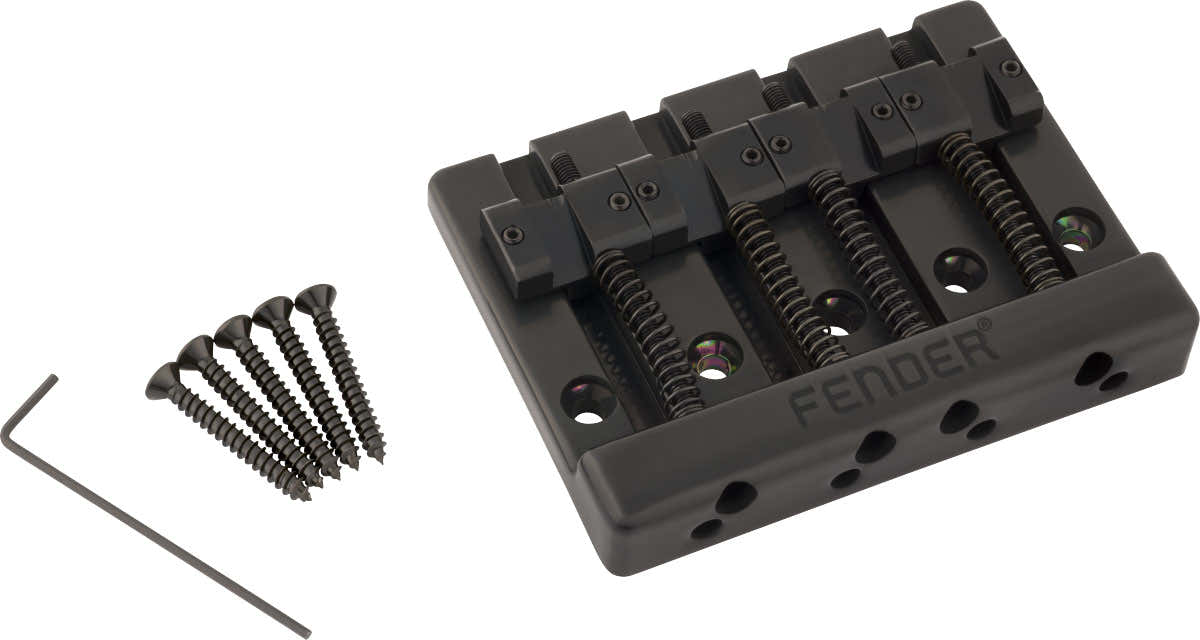Fender HiMass 4-String Bass Bridge Assembly With Brass Saddles Black