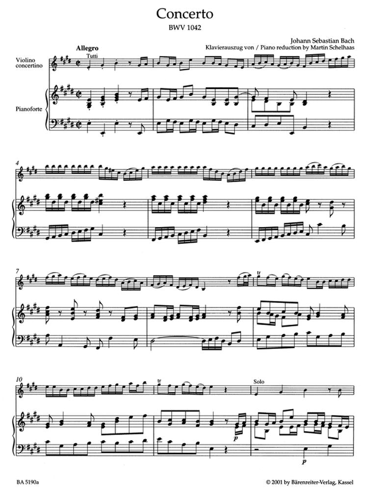 J.S. - Concerto En Mi Majeur Bwv 1042 Pour Violon Cordes Et Basse Continue - Violon Piano