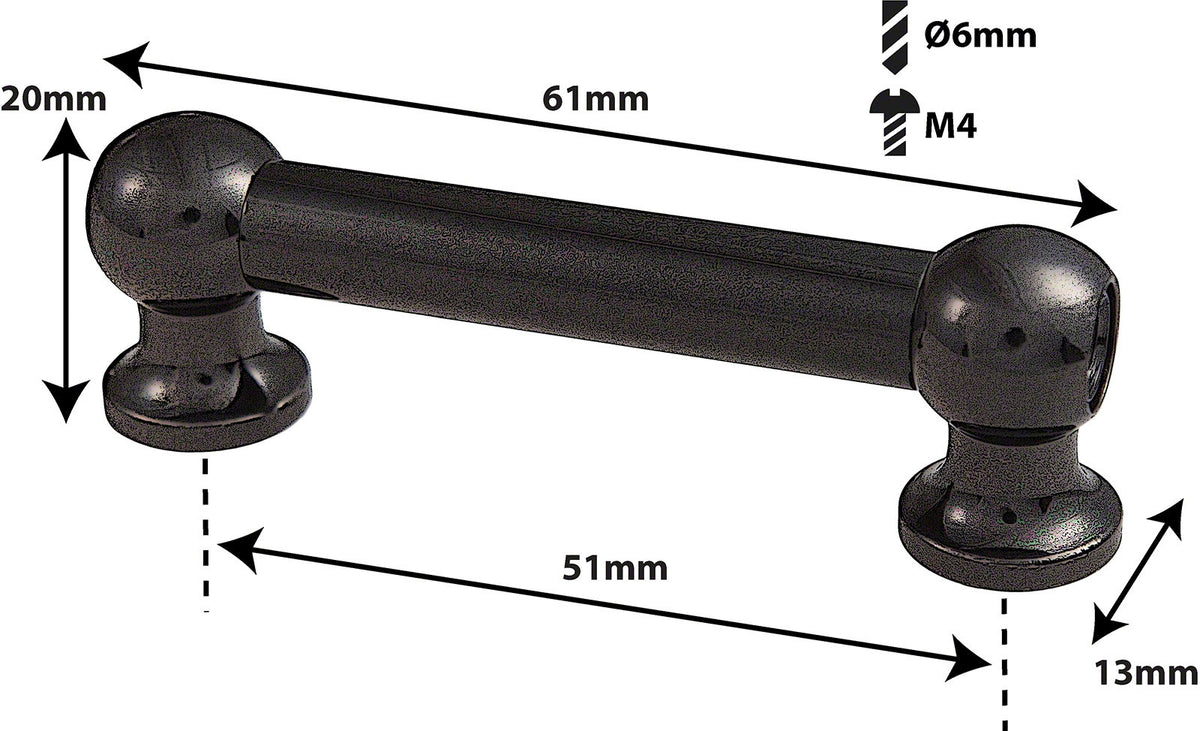 TL12D51-Bk Coquille Tube 51mm Noir Double Tirant (X1)