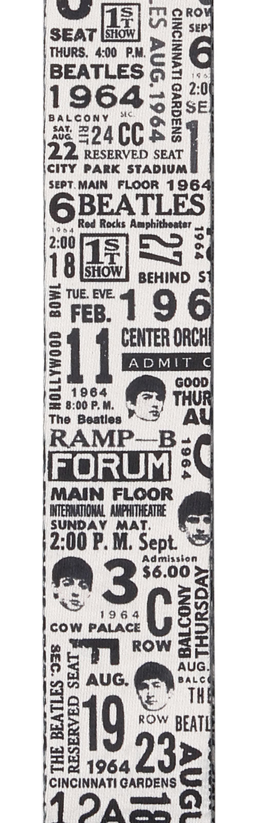Beatles 1964 US Tour Ticket Stubs Gitaarband Zwart en wit