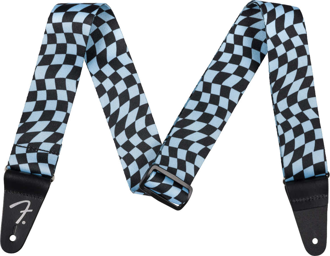 Polyester gitaarband met golvend schaakbordpatroon Blauw