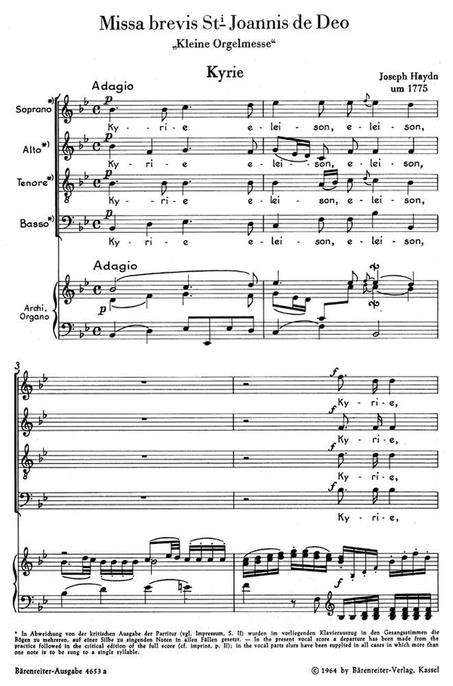 Haydn J. - Missa Brevis St Joannis De Deo Little Organ Mass Hob.Xxii:7 - Reduction Ch Piano