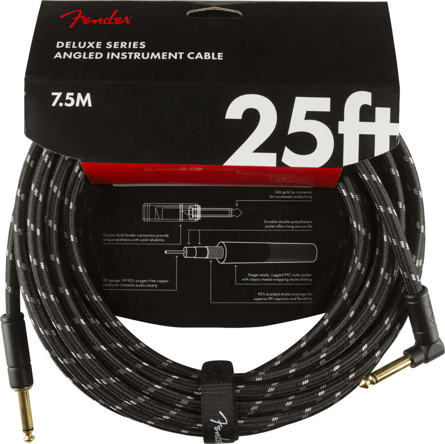 DELUXE INSTRUMENT CABLE STRAIGHT/ANGLE 25' BLACK TWEED