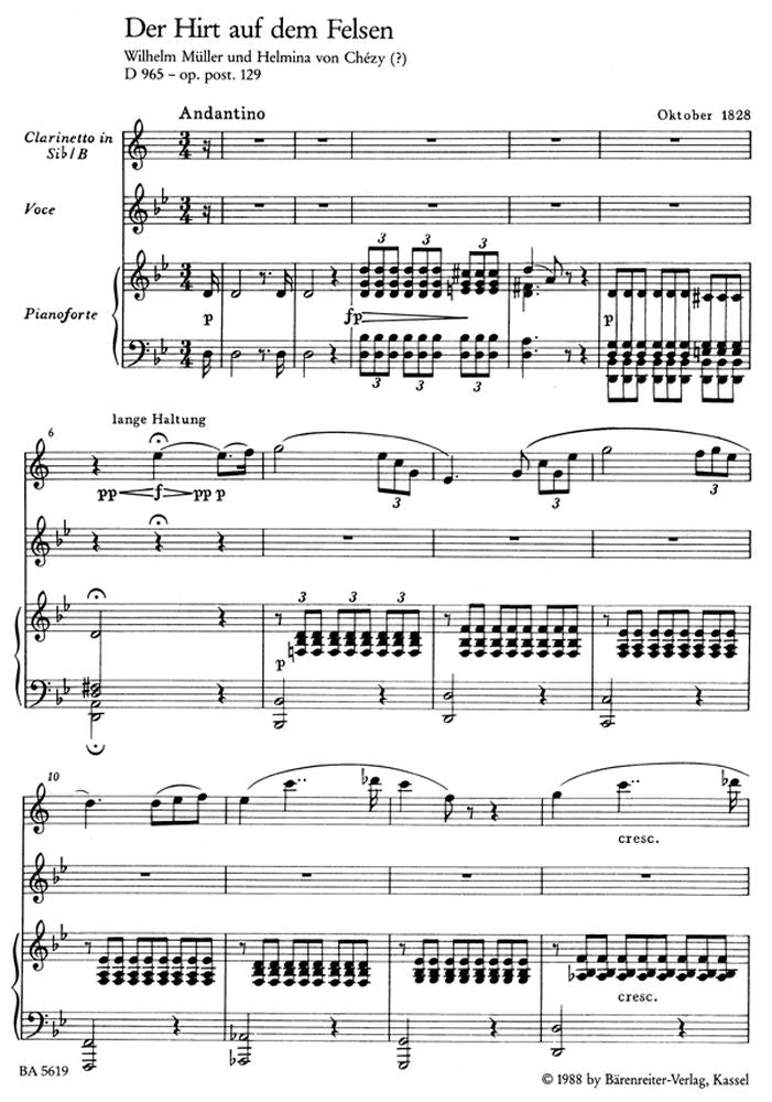 Schubert Franz - Le Patre Sur Le Rocher D965 Op. Post. 129 - Voix Clarinette Piano